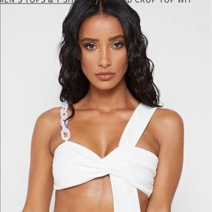 RIBBED CROP TOP WITH CHAIN - WHITE